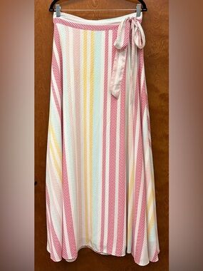 New York & Company Chevron Wrap-Tie Waist Maxi Skirt multi color size medium.
